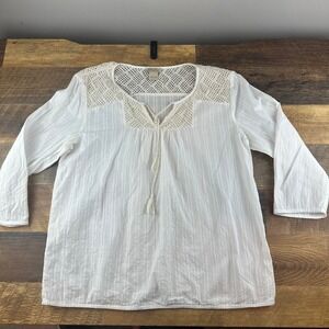 Lucky Brand White Crochet Top Long Sleeve Blouse Women's‎ Size L